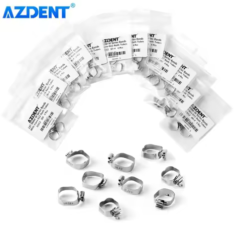 AZDENT 5Packs Dental Orthodontic Bands with Buccal Tube Triple Tubes for 1st Molar Teeth Roth.022 U3