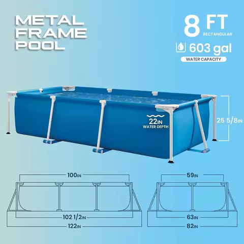 Metal Frame 8ft 6in x 5ft 3in x 25in Above Ground Swimming Pool 28271EH - Pool Only Pump Not Include