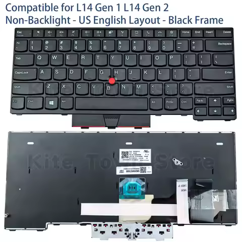 New US Layout Non-Backlit Laptop Keyboard for Lenovo Thinkpad L14 Gen 1 L14 Gen 2 With TrackPoint Bl