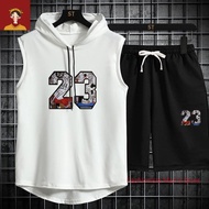 spotsummer men hooded vest T-shirt sports suit sleeveless waistcoat basketball loose trendy fitness 