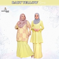 Tema Baby Yellow Baju Kurung Dewasa Plus size Plain Lace Moden Tunang Bridesmaid Kenduri Raya (Size 32-60)
