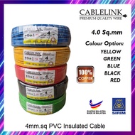 4mm CABLELINK PVC Cable (SIRIM) 100% PURE COPPER / ELECTRIC PVC CABLE / WIRE / 4.0 WAYAR SIRIM APPRO