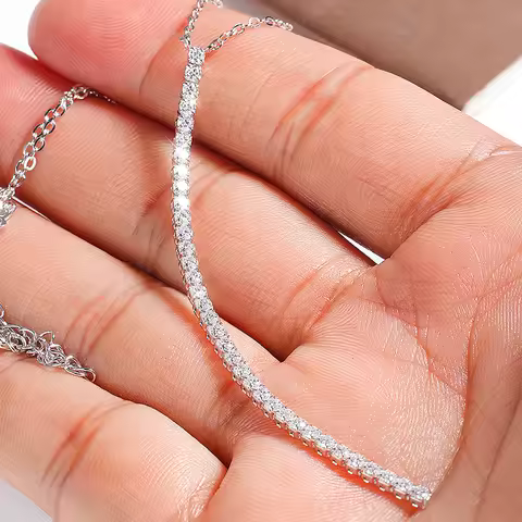 KNOBSPIN 2mm Moissanite Necklaces for Women Long Bar Line Pendant Drop Y Chain Dainty Jewelry GRA s9