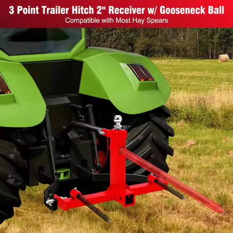 3 Point Gooseneck Trailer Hitch with 2" Receivers for Category 1 Tractors, 3000lbs Capacity 3 Point 