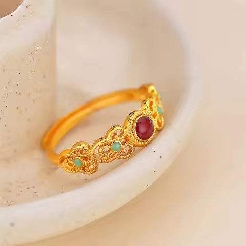 Luxury 24K 9999 Pure Gold real gold Women's adjustable ring
