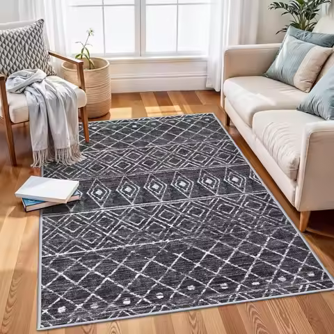 Washable Moroccan 3x5 Area Rug, Ultra-Soft Low-Pile Non-Slip Geometric Mat for Living/Bedroom/Entry/