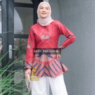 KATUN GAYATRI Blouse Women's Long Sleeve Batik Top Original Prabuseno Modern Premium Jumbo Big Size 