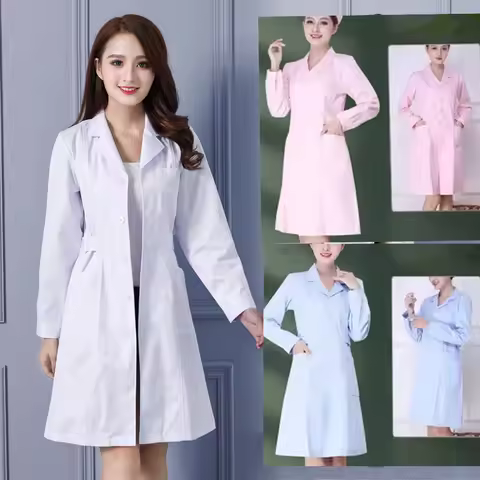 Fashion Women's Lab Coat Short Sleeve Doctor Nurse Dress Long Sleeve Medical Uniforms White Jacket A