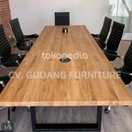 MEJA MEETING KANTOR KAYU ASLI MAHONI OVEN KERING KAKI BESI HOLLOW