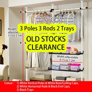 (3 Poles 3 Rods 2 Trays) 32mm ABS Telescopic Wardrobe Set Punch Free Clothes Wardrobe Old Stock