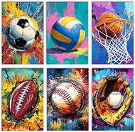Balls Sport Art 6 Packs Paint by Number Kits for Adults Beginners America Football,Soccer Acrylic Pa