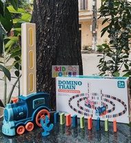 (Kèm pin) Đồ chơi tàu hỏa xe lửa thả xếp Domino tự động bộ tàu Domino chuyển động cho bé lắp ráp thỏ