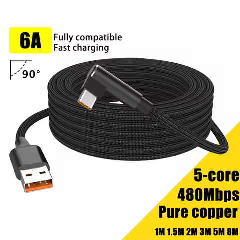 USB C Cable Fast Charge Extension Cable 6A 1M 2M 3M 5M 8M For iPhone 15 16 17 Samsung Huawei Xiaomi 