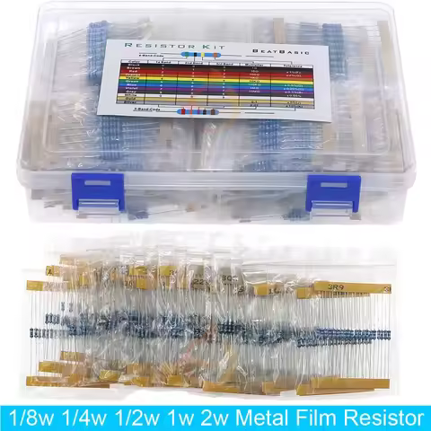 1/8W 1/4W 1/2W 1W 2W Metal Film Resistors Assortment Kit Box 1% 0 ohm - 10 M Electronic Components r
