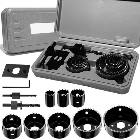 Hole Saw Set 11PCS Hole Saw Kit in Case Drill Bit Kit with Mandrels and Hex Key for Soft Wood Plywoo