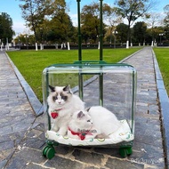 MH Dog Luggage Cat Bag Portable Space Capsule Transparent Cat Stroller Pet Trolley Bag Large Capacity Cage