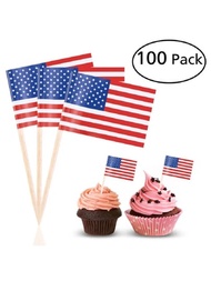 100 Piezas/set Bandera Americana Palillos De Dientes Decoración De Pastelitos De Fiesta Mini Banderas De Ee. Uu.