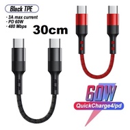 30cm USB Type C 3.1 Short Cable Fast Charge Data 60W 3A PD 20V for Phone Laptop Powerbank