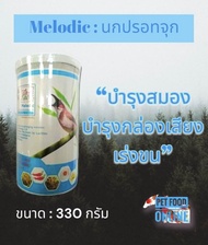 B6- Melodic อาหารนกปรอทจุก เป็นอาหารสำหรับนกปรอทจุก และนกร้องเสียงเพราะขนาดเล็ก บำรุงสมอง บำรุงกล่องเสียง เร่งขน ขนาดบรรจุ 330 กรัม