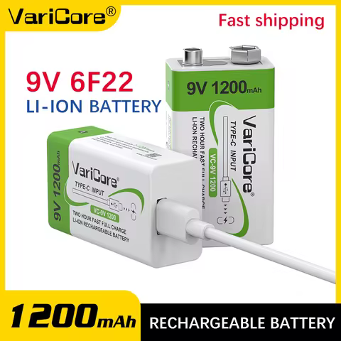 VariCore 6F22- PP3-6LR61 -9V lithium-ion rechargeable battery/USB Type-C interface/1200mAh/multimete