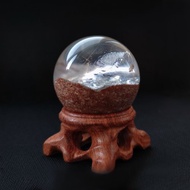 冰透水晶球共生黃銅礦原石標本擺件 上帝的指紋 占蔔 帶木質底座