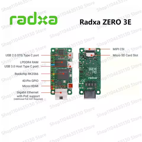 Radxa ZERO 3E Development Board, RK3566 Quad‑Core CPU, Single‑Board Computer Motherboard, GPU‑Suppor
