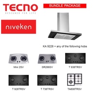 (HOOD + HOB) TECNO KA 9228 Chimney Cooker Hood with Decorative LED Lights with Free Hob Bundle Package