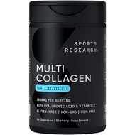 Sports Research Multi Collagen Pills (Type I, II, III, V, X) Hydrolyzed Collagen Peptides with Hyalu
