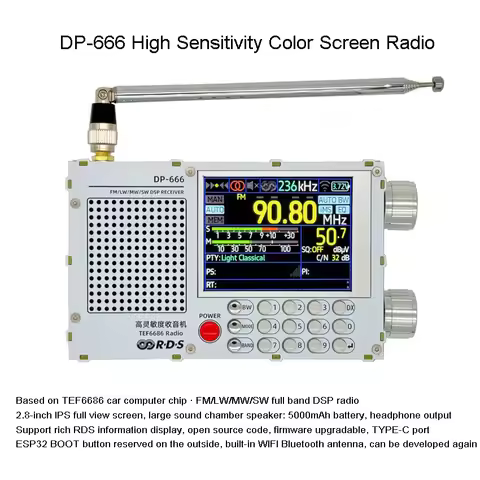 TEF6686 DSP Radio DP-666 High Sensitivity Full Band FM AM FM Shortwave 2.8-inch 320x240 Resolution 3