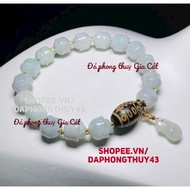 Orange bracelet carved with lotus mixed dzi with 21 eyes - beautiful gourd charm size 10mm NEW