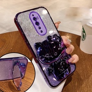 Casing OPPO Reno 2F reno2 F reno 2 F reno 2 Phone case with soft gold edge shiny and transparent shock absorption protection bumper mirror cat bracket sfktm01