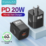 KUULAA GaN 20W Fast Charger QC PD 4.0 3.0 Wall Charger 20W USB Type C Dual Port Fast Charge for iPho