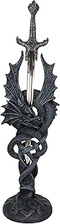 Ebros Gift Winged Slitherin Dragon Coiling Around The Excalibur Sword Letter Opener Figurine Medieva