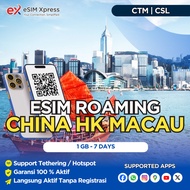 eSIM China (Mainland Hong Kong Macao) 1 GB Data | 7 Hari | eSIM Roaming | eSIM Travel