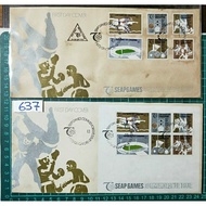 637 Two Singapore First Day Cover 1973 FDC Seap Games MS + 6v CV$82 with brochures.