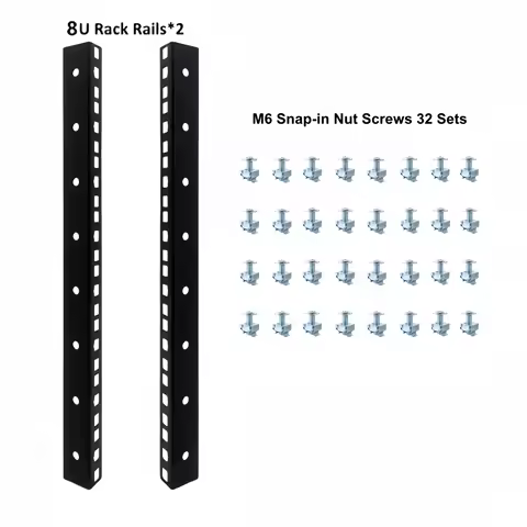 8U Cabinet Column Kit 19inch Standard Rack Rails Includes 32 Sets of M6 Card-Type Nut Screws DIY Ser
