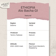 MUWU Coffee Ethiopia Alo Bacha G1 Natural Filter Coffee  & Espresso Coffee Beans 200G