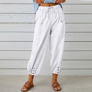 S-5XL Fall For Women 2023 New Women Pants Office Lady Cotton Linen Pockets Solid Loose Casual Khaki Straight Long Trousers