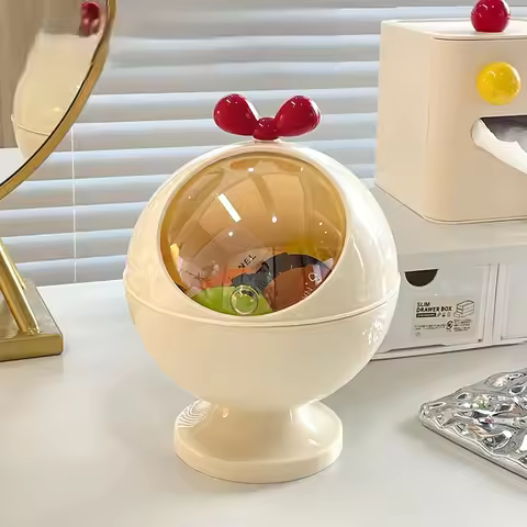 Cute Round Makeup Sponge Holder with Lid, Aesthetic Bow Decor Desktop Cosmetic Organizer for Beauty 