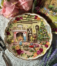 英國Royal Albert骨瓷-鑲金鄉村玫瑰聖誕限量蛋糕盤-有畫師落款