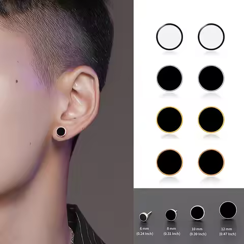 Men's Earrings Trendy Titanium Steel Round Stud Earrings For Men Stainless Steel Black Drip Earings 