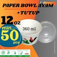 Paper Bowl + Tutup Lid Mangkok Mangkuk Ayam Jago Wadah Tempat Makan Papper Cup Bwol Rice Bowl Plasti
