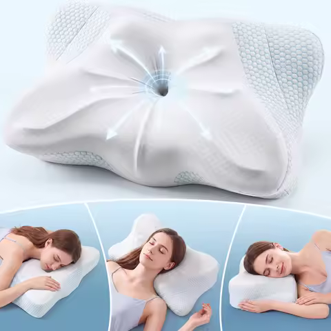 JHK Ergonomic Queen Size Cervical Contour Pillows For Neck 1 Pack Pain Relief Memory Foam Bed Pillow