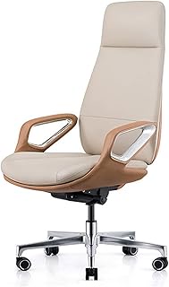 Office Chair, Ergonomic Office Chairs Adjustable Height Swivel, High-end Boss Chair High Back Managerial Chairs, Luxury Executive with Thickened Curved Headrest (Color : Beige) lofty ambition