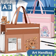 HSHELAA A3 Tutorial Bag, A3 Canvas Canvas Art Bag, Durable Plus Size Waterproof Six-Layer File Bag A