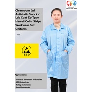 Cleanroom ESD antistatic Smock/ lab coat zip type hawaii collar stripe workwear suit uniform