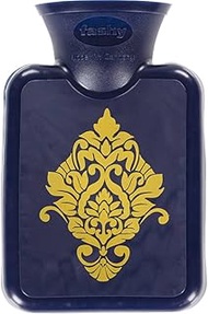 Fashy 0.3 Litre Mini Thermoplastic Hot Water Bottle with Folding Handle, Navy with Printed Design