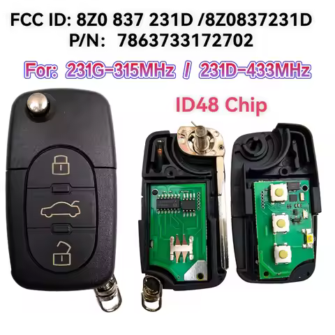 FCC : 8Z0837231D/8Z0 837 231 D 315/433MHZ P/N: 7863733172702 ID48Chip Flip Car Key/PCB Board For: Au
