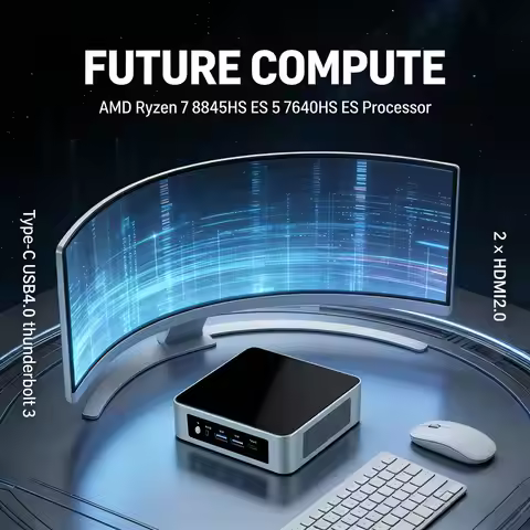 Mini PC AMD Ryzen 7 8845HS ES 5 7640HS ES Mini Computer Type-C USB4.0 thunderbolt 3 2x HDMI 2.0 for 