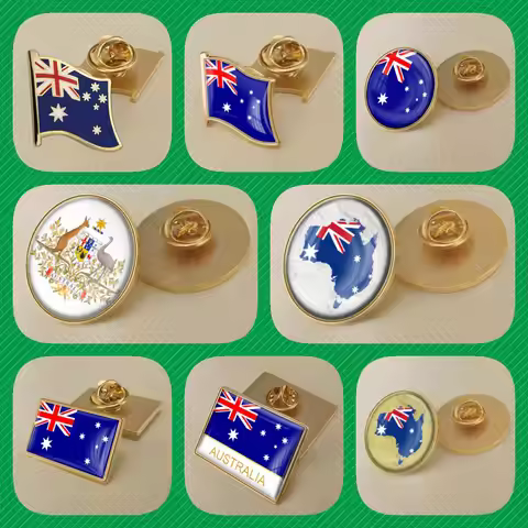 Australia Australian Map Flag National Emblem National Flower Brooch Badges Lapel Pins